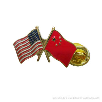 Zinc Alloy Double Flags Metal Personalized Lapel Pins For Souvenir Gift